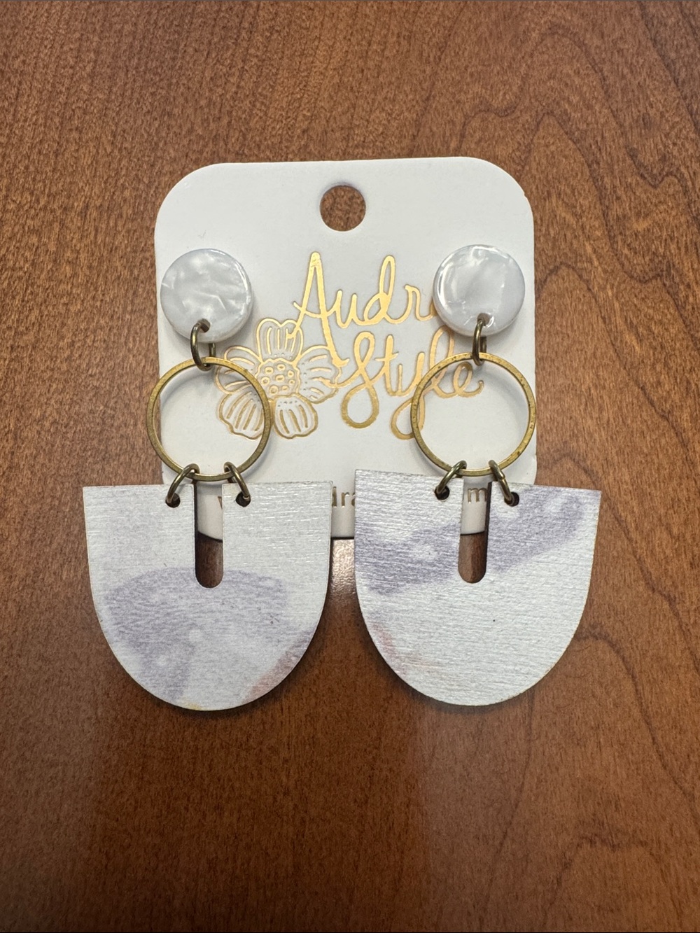 White & Light Gray Half-Moon Drop Earrings